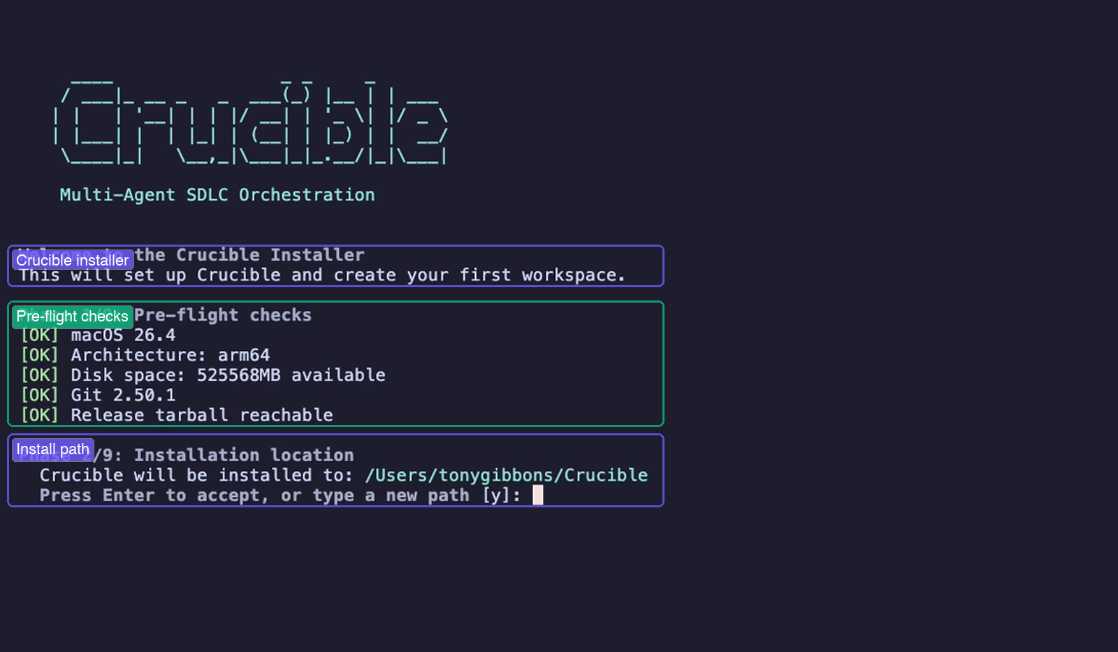 Crucible installing via terminal