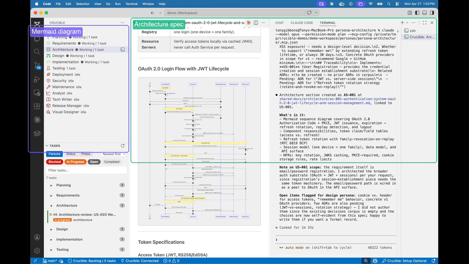 Architecture spec with Mermaid sequence diagram