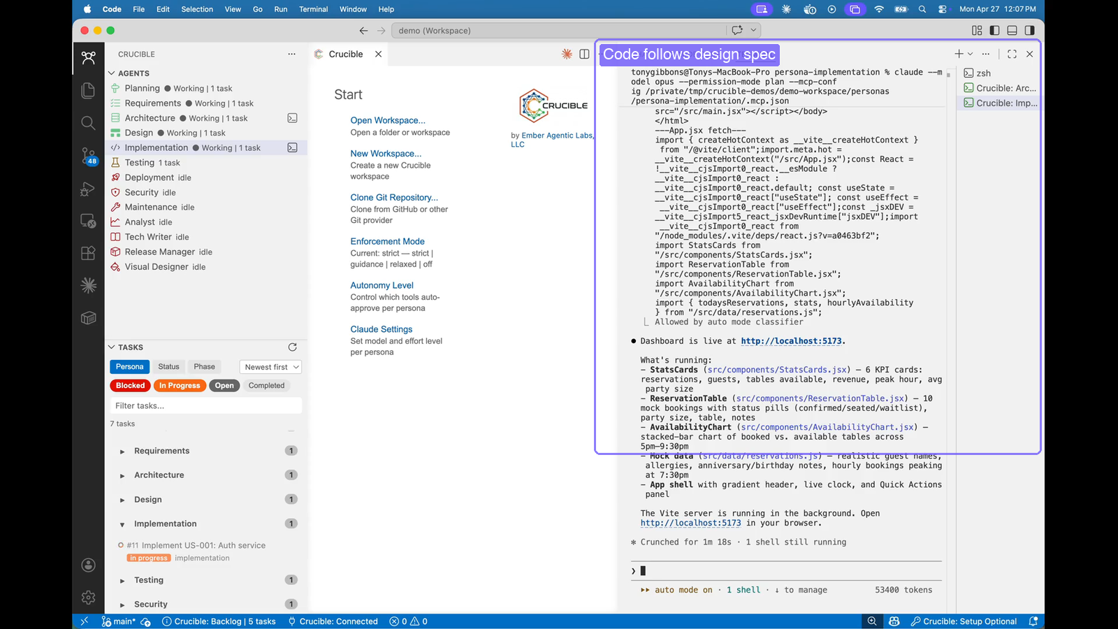 Implementation persona writing code following the design spec